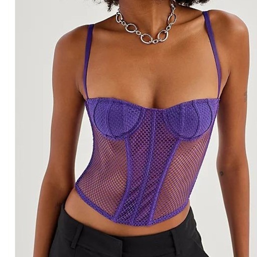 out from under modern love overdrive fishnet corset top medium rave dark coquett
